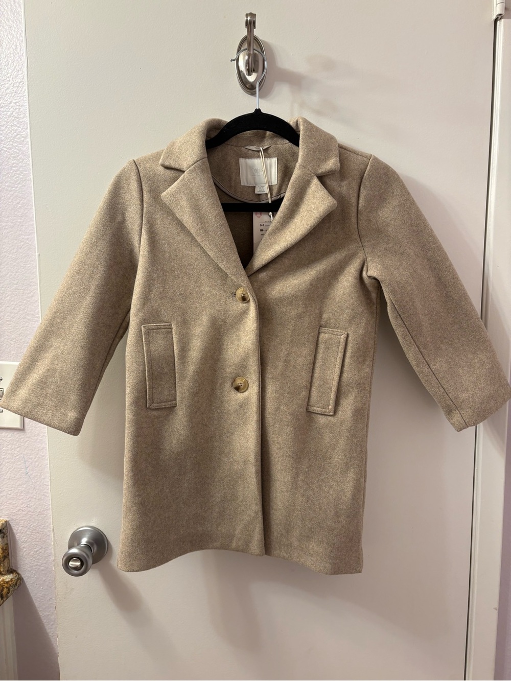 Zara Kids Beige Wool-Blend Peacoat NWT PTP 17/Length 26